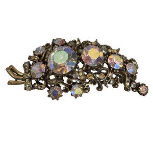 Vintage Hollycraft Clear AB Rhinestone Pin Brooch Layered 3D Signed 1958 READ